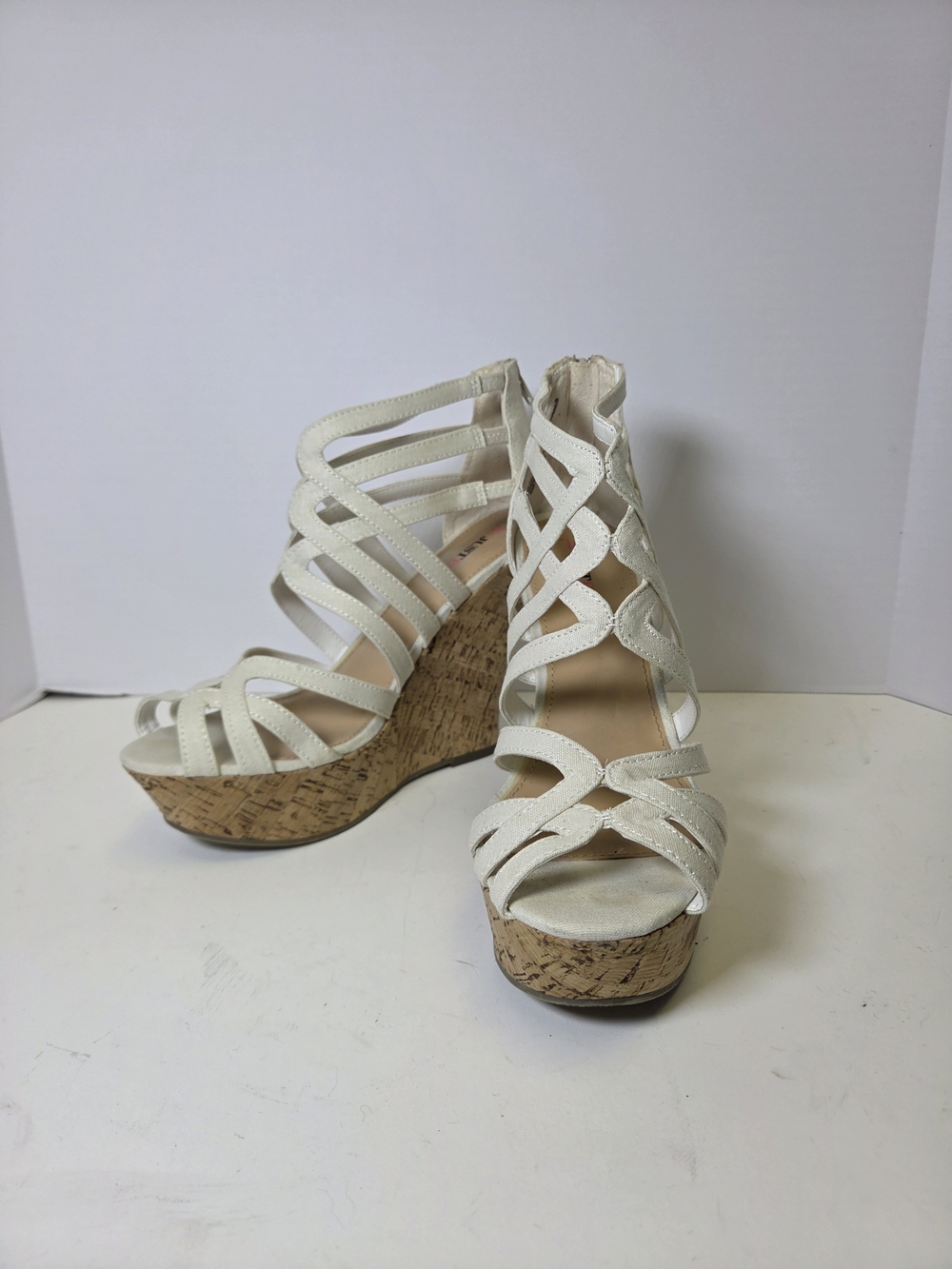 JustFab Off White Strappy Cork Wedge Sandals